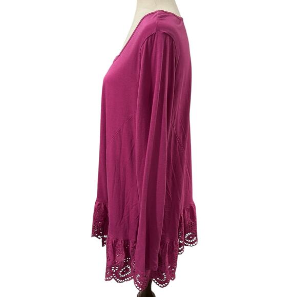 LOGO by Lori Goldstein Cotton Modal Tunic with Eyelet Ruffle Size 1X Pink EUC - Picture 3 of 5